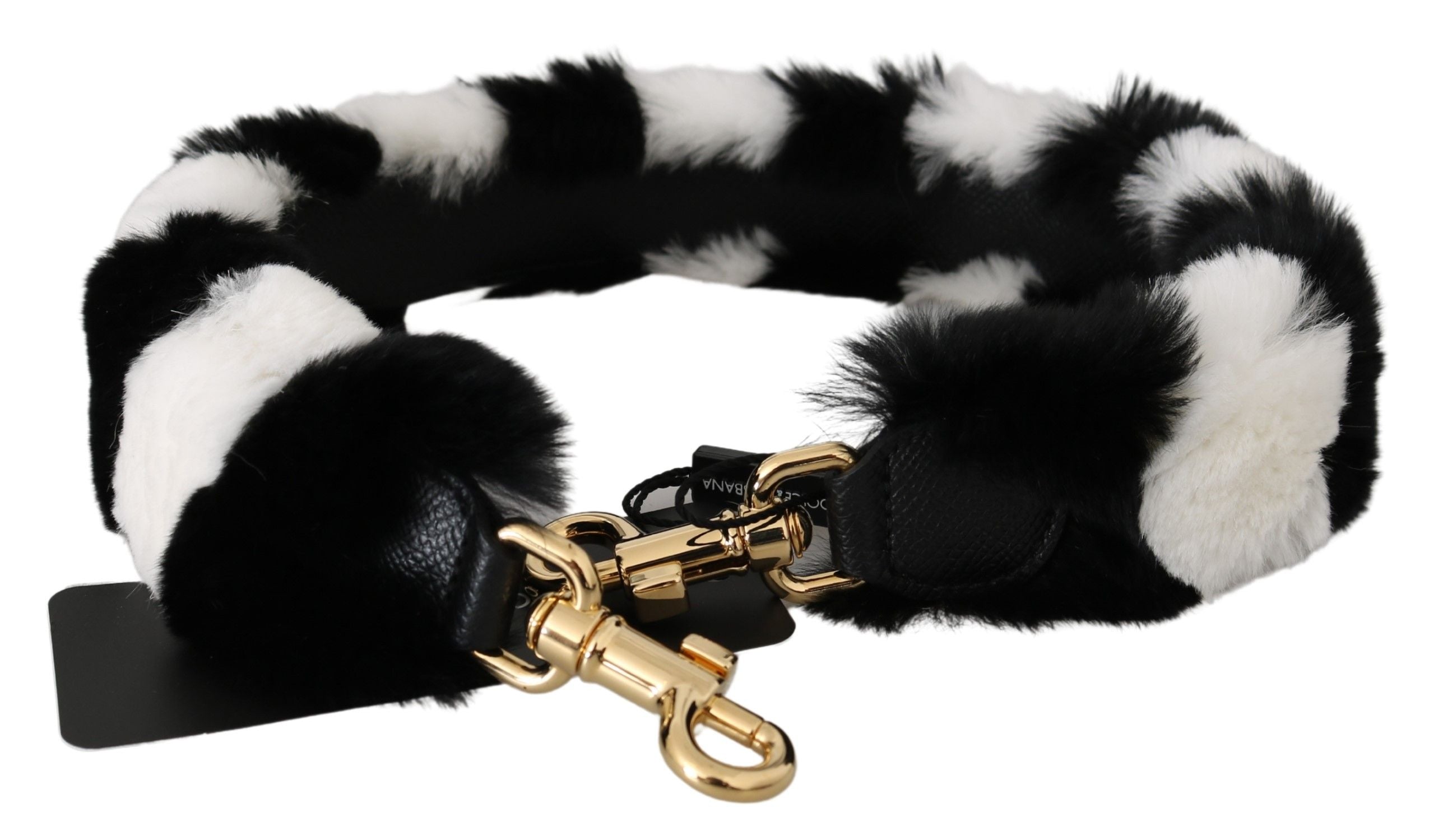 Dolce & Gabbana Siyah Beyaz Lapin Kürk Aksesuar Omuz Askısı
